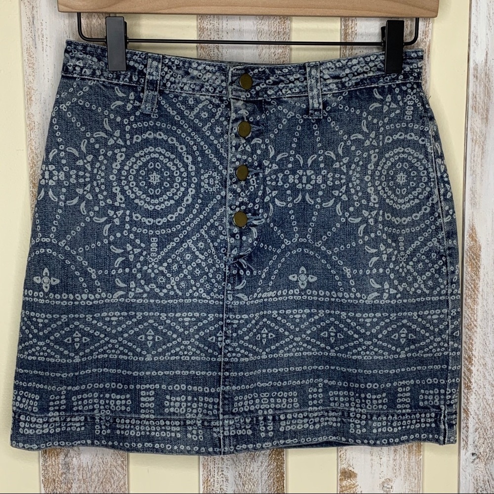 Free People Tribal Print Denim Mini Button Skirt - Picture 2 of 11